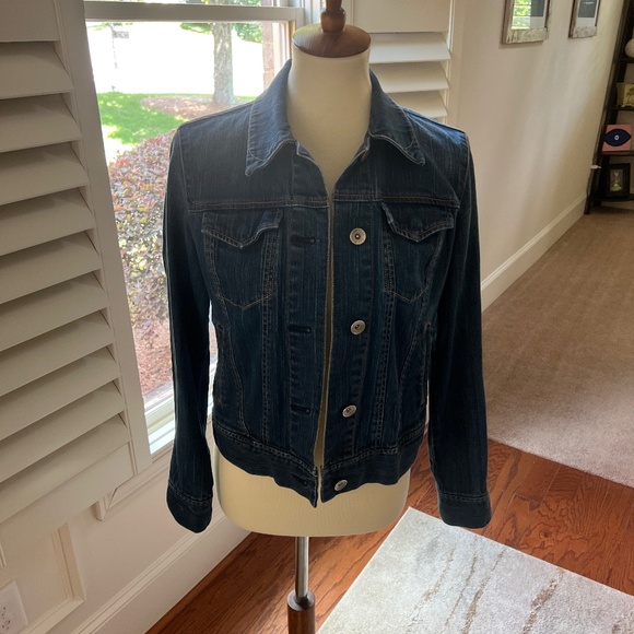 Gap Classic Women's Blue Jean Jacket - Gap Stretch Small Medium-Dark Blue - Picture 3 of 16